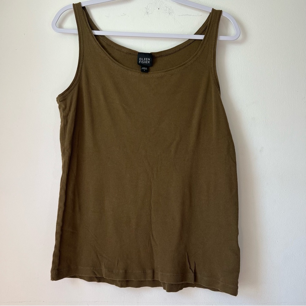 Eileen Fisher Size L Green Brown Ribbed Tank Top